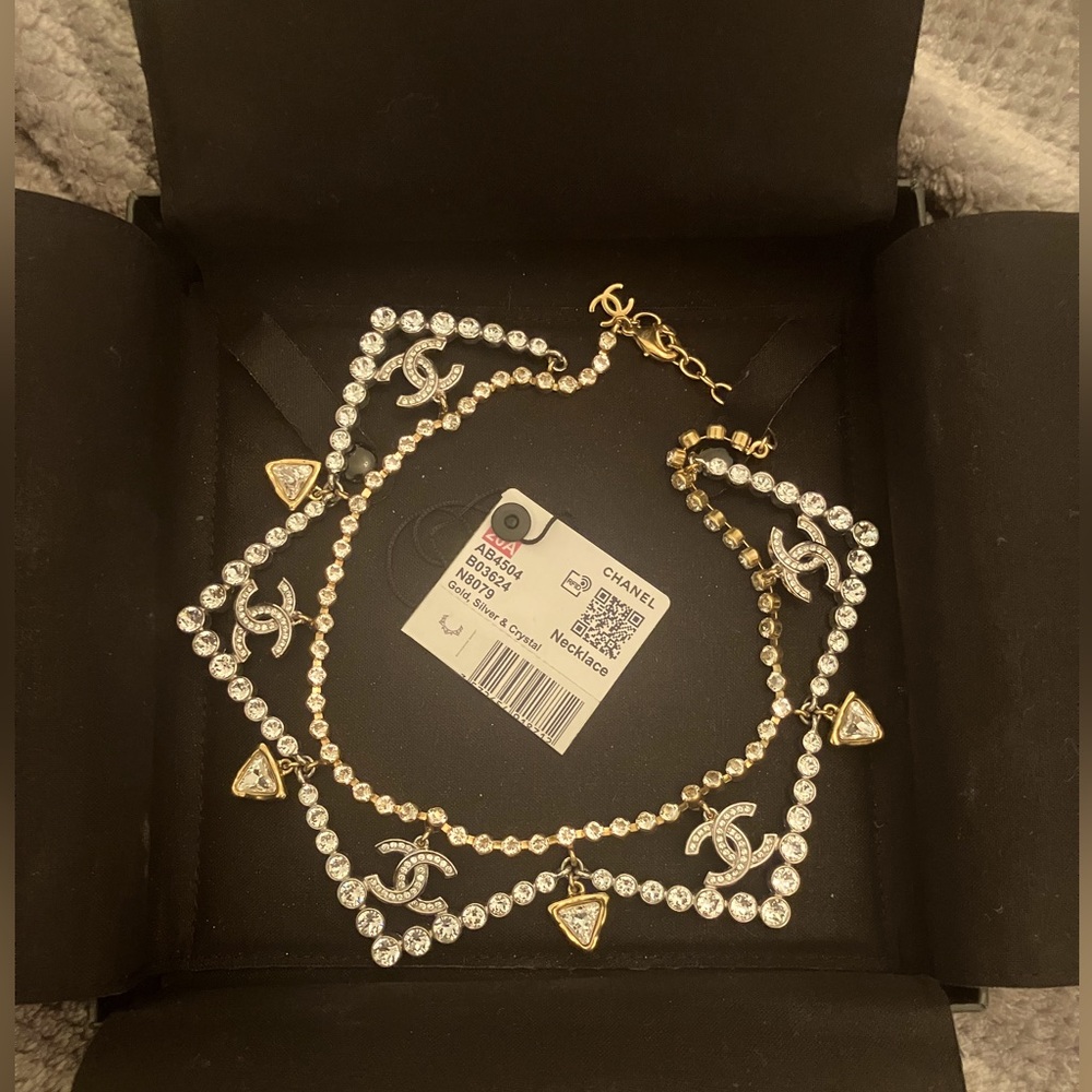 CHANEL Necklace AUTH Coco CC chain Rare Pendant Logo Gold × Silver Choker 45cm